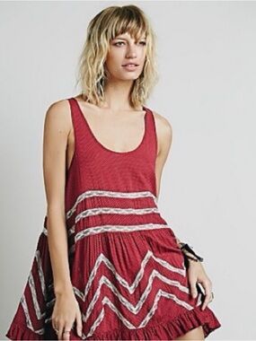 Free People Viole and lace trapeze dress S in red